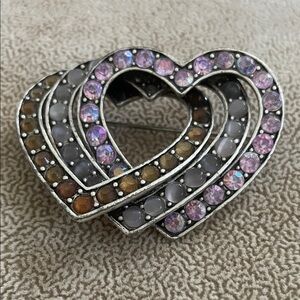 Elegant Lauren Conrad Heart-Shaped Brooch with Pink and Gray Stones